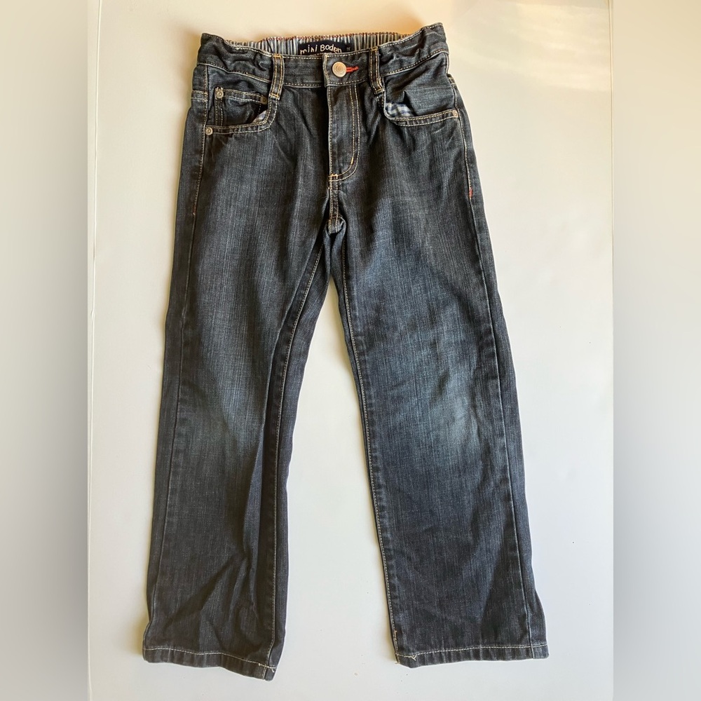 Boys Mini Boden dark wash straight leg jeans 7 7Y